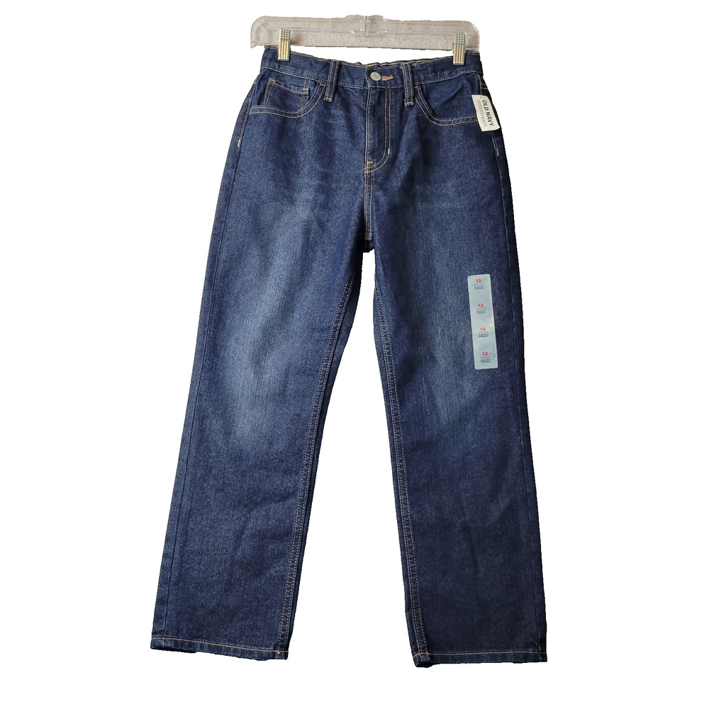 NWT Old Navy High Rise Slouchy Straight Blue Dark Wash Denim Jeans Girls 12